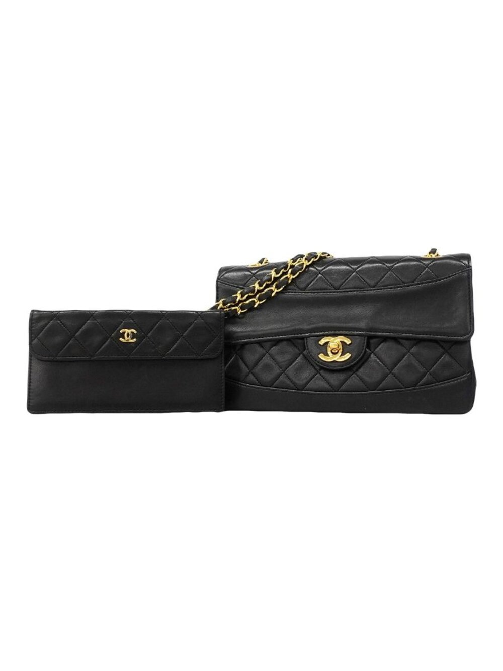Chanel Shoulder Bag Quilted Lambskin Black Gold